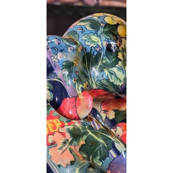 La Vie Sitting Elephant Trunk up Figurine Flora Patchwork Ceramic - Picture 9 of 16